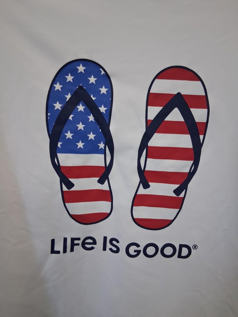 Life Is Good Women's White Rash Guard with Flag Flip-Flop Graphic - Picture 4 of 9